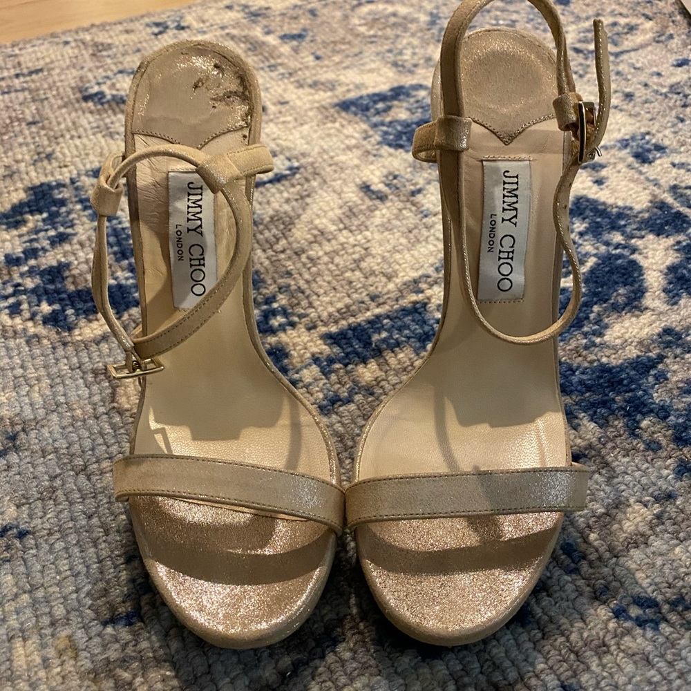 Jimmy Choo Claudette Glitter Nude Stiletto Heels